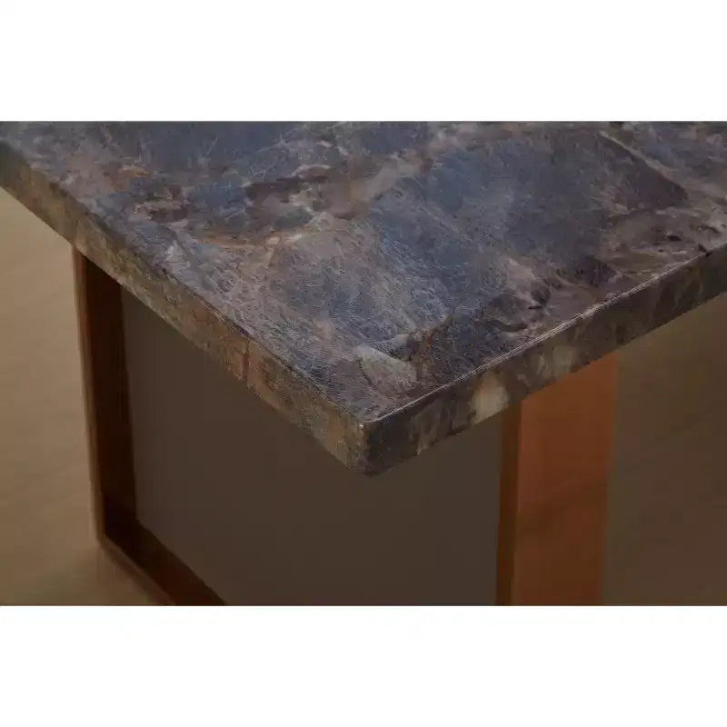 Table de salle à manger rectangulaire de 180 cm avec plateau en faux marbre et pieds en acier inoxydable, table de cuisine pour 6 à 8 personnes pour le salon, marron