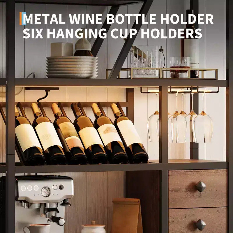 Meuble Bar à Vin – Grande Station de Café Bar avec Prises Électriques, Casier à Vin pour Salon