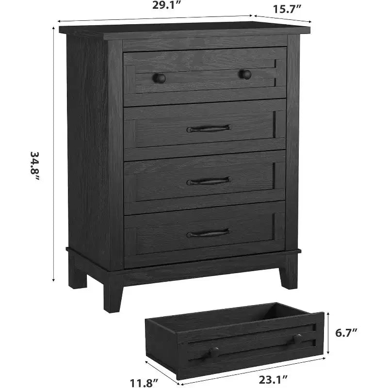 Commode 4 tiroirs, Commode verticale haute avec grand espace de rangement, Organisateur de placard moderne pour chambre à coucher, salon