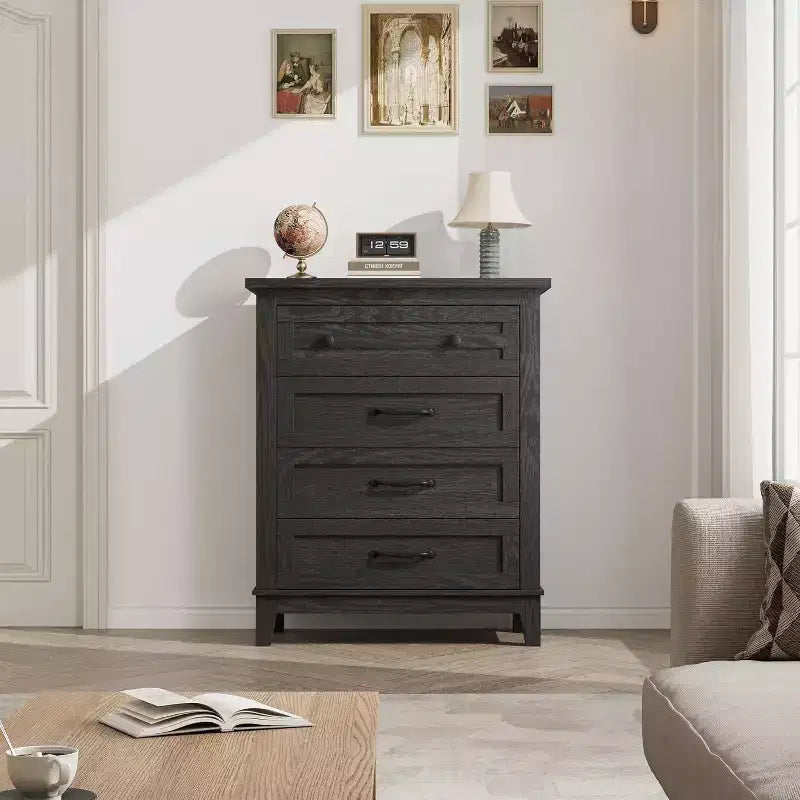 Commode 4 tiroirs, Commode verticale haute avec grand espace de rangement, Organisateur de placard moderne pour chambre à coucher, salon