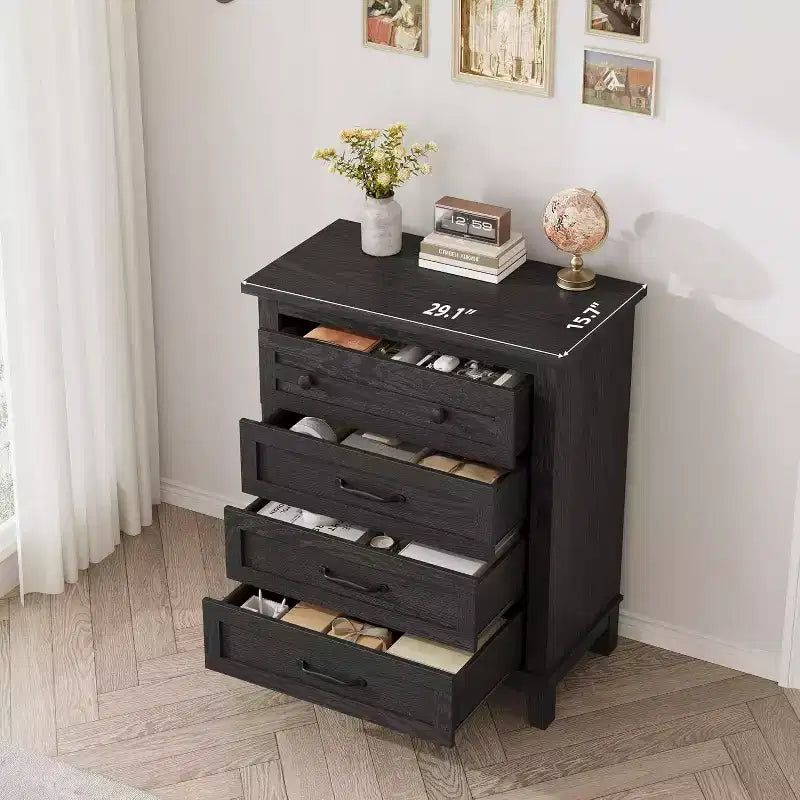 Commode 4 tiroirs, Commode verticale haute avec grand espace de rangement, Organisateur de placard moderne pour chambre à coucher, salon