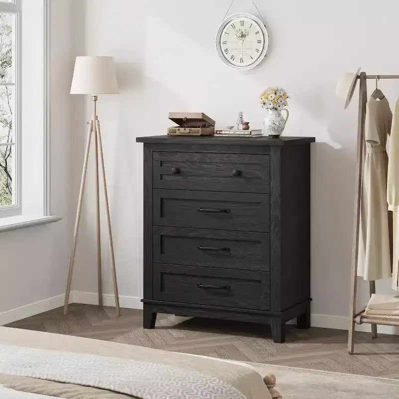 Commode 4 tiroirs, Commode verticale haute avec grand espace de rangement, Organisateur de placard moderne pour chambre à coucher, salon