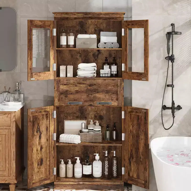 66,9Meuble de rangement avec portes et étagères, meuble de salle de bain haut avec tiroir, meuble de rangement sur pied
