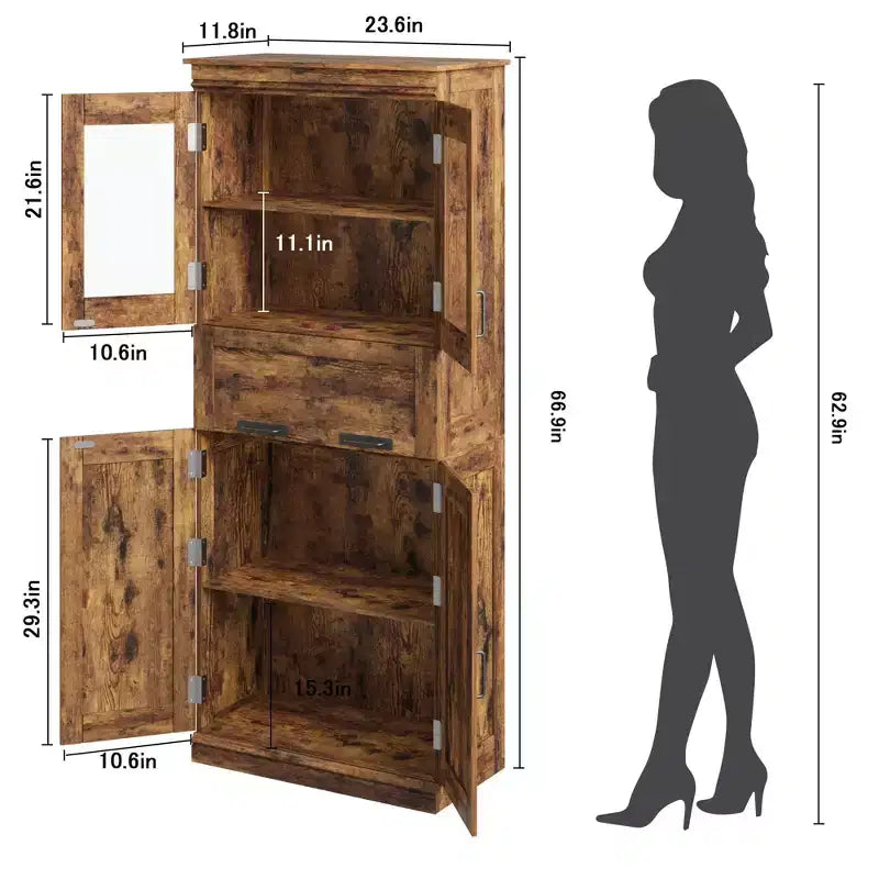 66,9Meuble de rangement avec portes et étagères, meuble de salle de bain haut avec tiroir, meuble de rangement sur pied