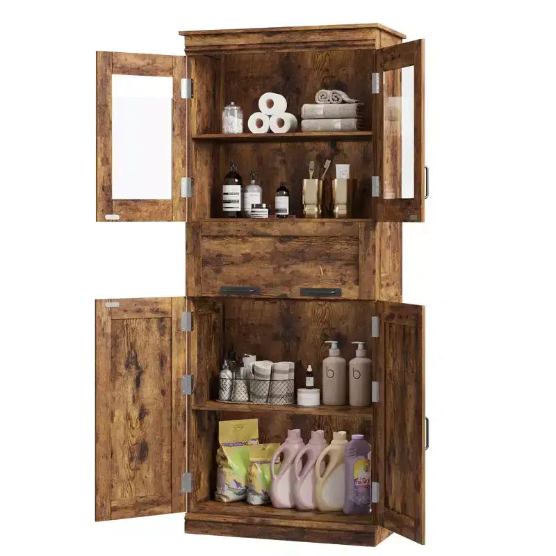 66,9Meuble de rangement avec portes et étagères, meuble de salle de bain haut avec tiroir, meuble de rangement sur pied