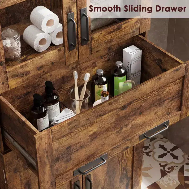 66,9Meuble de rangement avec portes et étagères, meuble de salle de bain haut avec tiroir, meuble de rangement sur pied