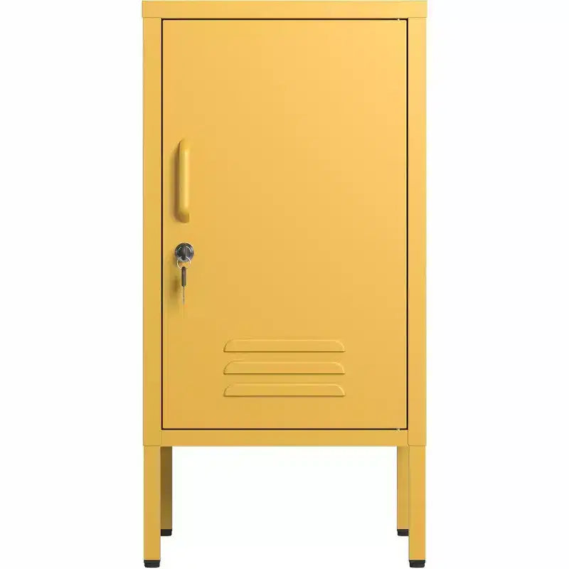 Table d'appoint métallique verrouillable avec porte unique, 2 étagères réglables, Armoire de rangement moderne et minimaliste pour chambre et salon, Rose