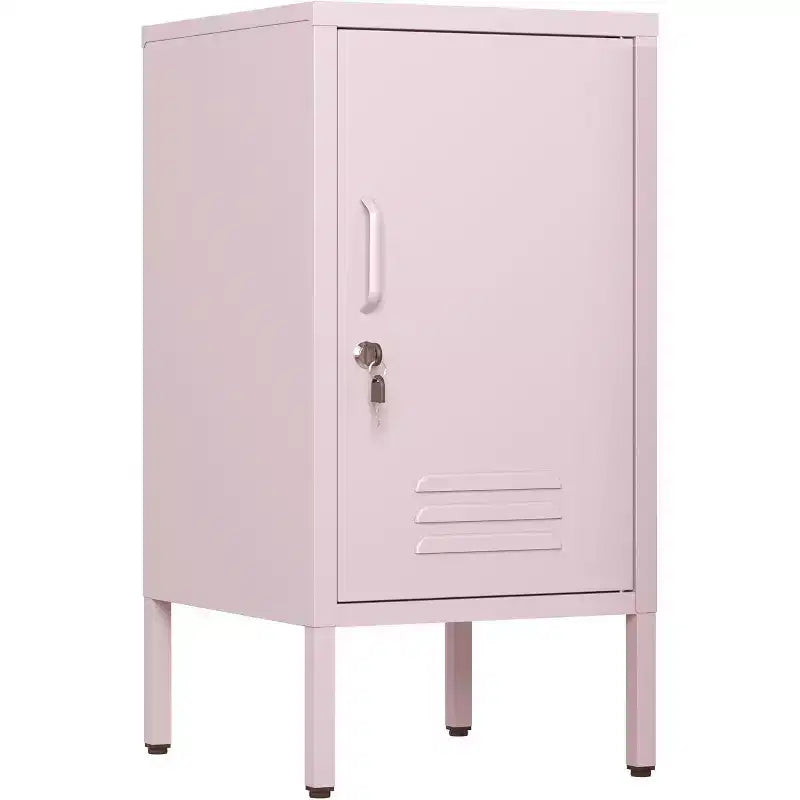Table d'appoint métallique verrouillable avec porte unique, 2 étagères réglables, Armoire de rangement moderne et minimaliste pour chambre et salon, Rose