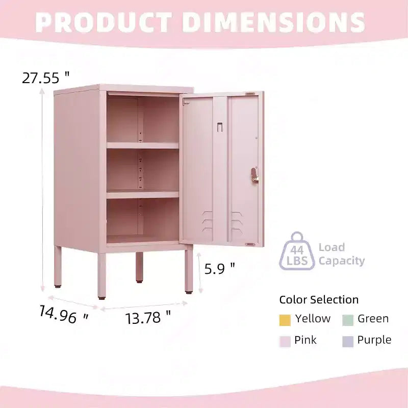 Table d'appoint métallique verrouillable avec porte unique, 2 étagères réglables, Armoire de rangement moderne et minimaliste pour chambre et salon, Rose