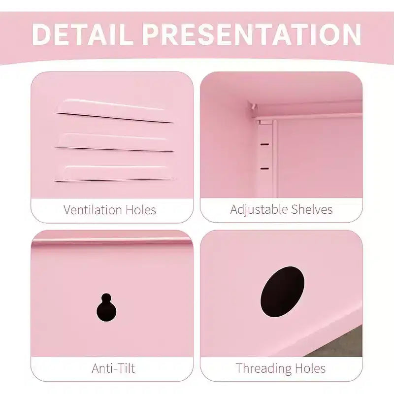 Table d'appoint métallique verrouillable avec porte unique, 2 étagères réglables, Armoire de rangement moderne et minimaliste pour chambre et salon, Rose