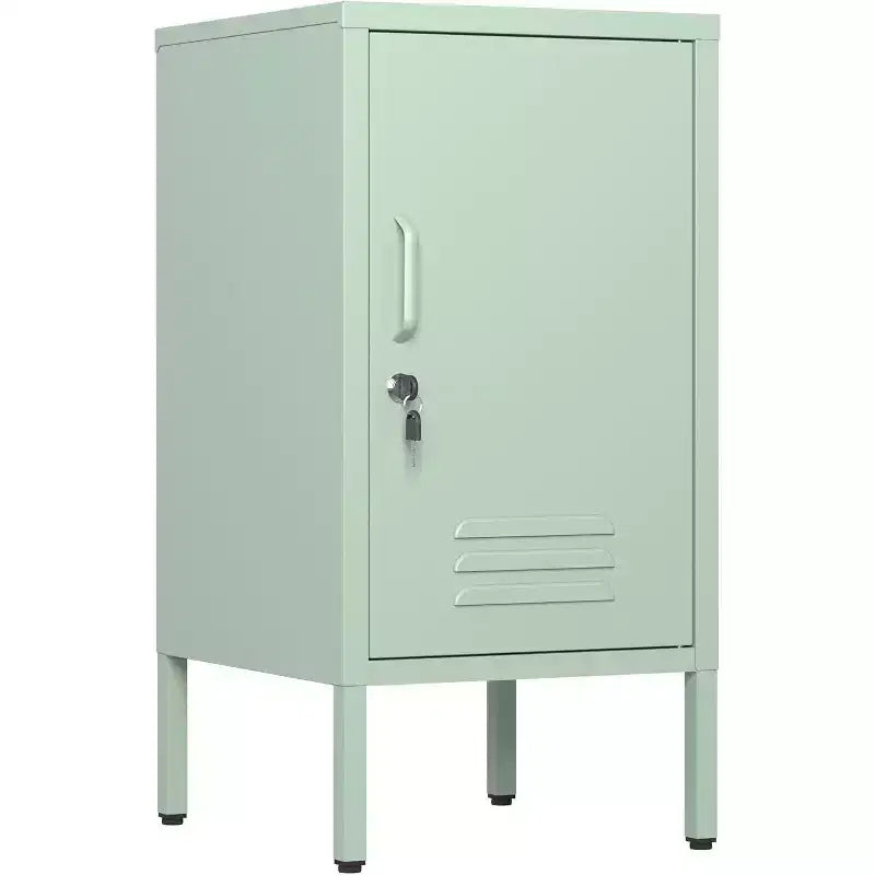 Table d'appoint métallique verrouillable avec porte unique, 2 étagères réglables, Armoire de rangement moderne et minimaliste pour chambre et salon, Rose