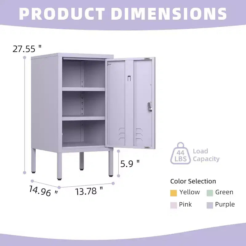 Table d'appoint métallique verrouillable avec porte unique, 2 étagères réglables, Armoire de rangement moderne et minimaliste pour chambre et salon, Rose