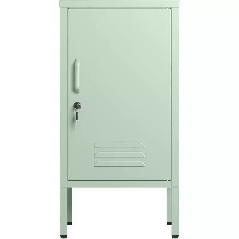 Table d'appoint métallique verrouillable avec porte unique, 2 étagères réglables, Armoire de rangement moderne et minimaliste pour chambre et salon, Rose