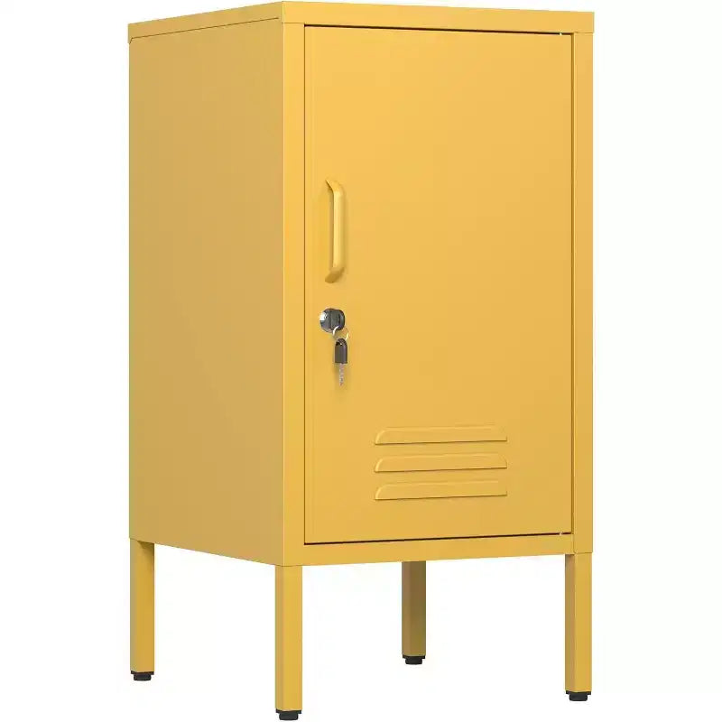 Table d'appoint métallique verrouillable avec porte unique, 2 étagères réglables, Armoire de rangement moderne et minimaliste pour chambre et salon, Rose