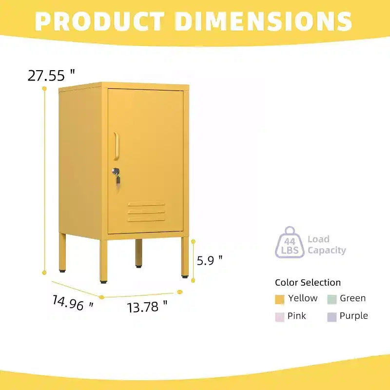 Table d'appoint métallique verrouillable avec porte unique, 2 étagères réglables, Armoire de rangement moderne et minimaliste pour chambre et salon, Rose