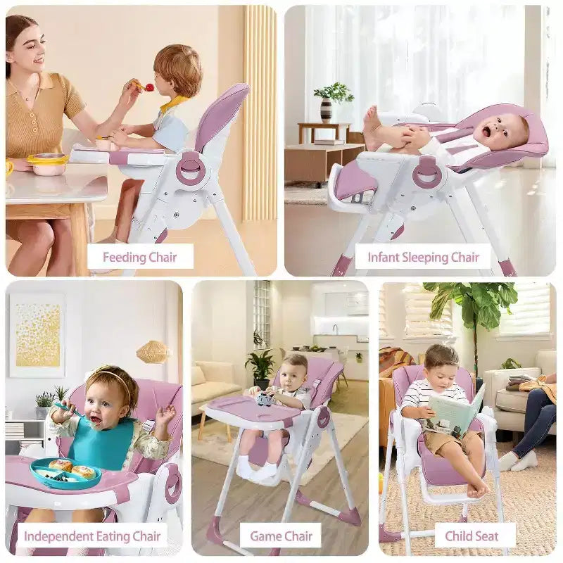 Chaise haute bébé pour tout-petits, chaise haute pliable réglable en hauteur et inclinable avec plateau amovible pour un nettoyage facile, violette