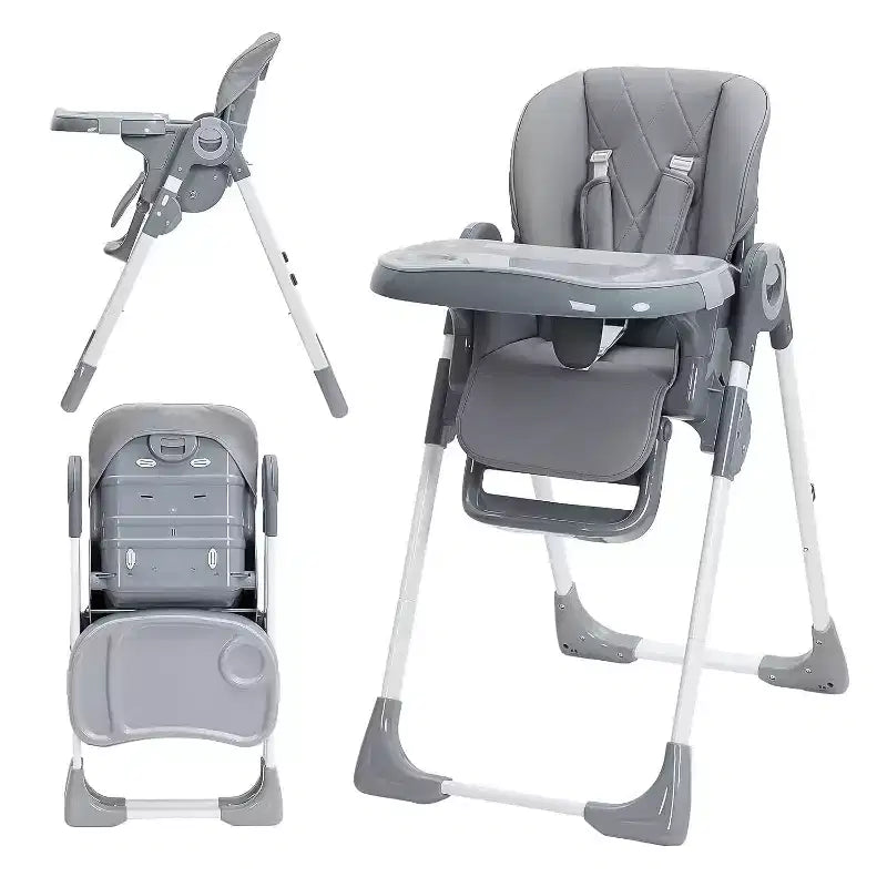 Chaise haute bébé pour tout-petits, chaise haute pliable réglable en hauteur et inclinable avec plateau amovible pour un nettoyage facile, violette