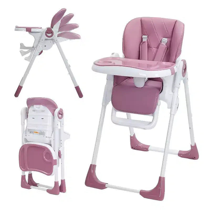 Chaise haute bébé pour tout-petits, chaise haute pliable réglable en hauteur et inclinable avec plateau amovible pour un nettoyage facile, violette