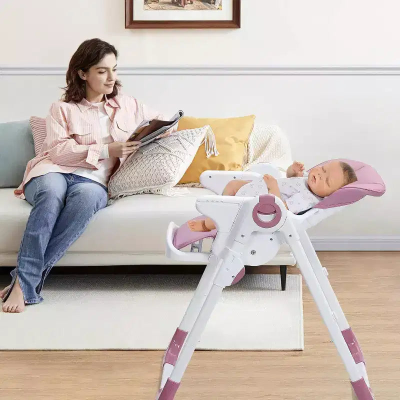 Chaise haute bébé pour tout-petits, chaise haute pliable réglable en hauteur et inclinable avec plateau amovible pour un nettoyage facile, violette