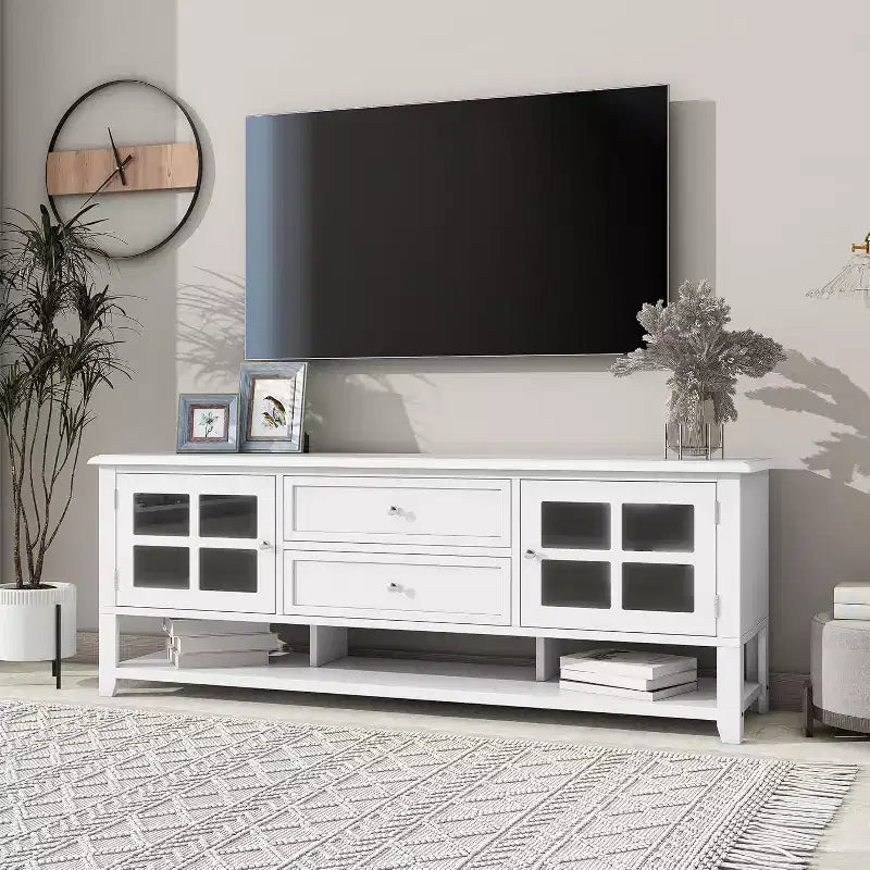 Meuble TV 54 pouces pour téléviseurs jusqu'à 60 pouces, Meuble de divertissement moderne avec rangement dissimulé, Portes magnétiques silencieuses, Console média en fibre de bois