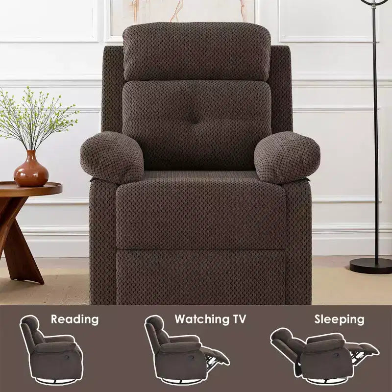 Fauteuil inclinable pivotant compact en chocolat pour femmes, idéal pour chambre à coucher ou salon