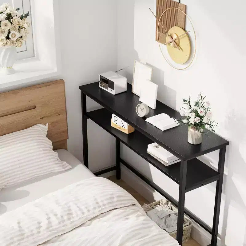 Console de 99 cm pour entrée, table de canapé étroite à 2 niveaux, table derrière le canapé avec étagère réglable, table d'entrée pour salon, couloir