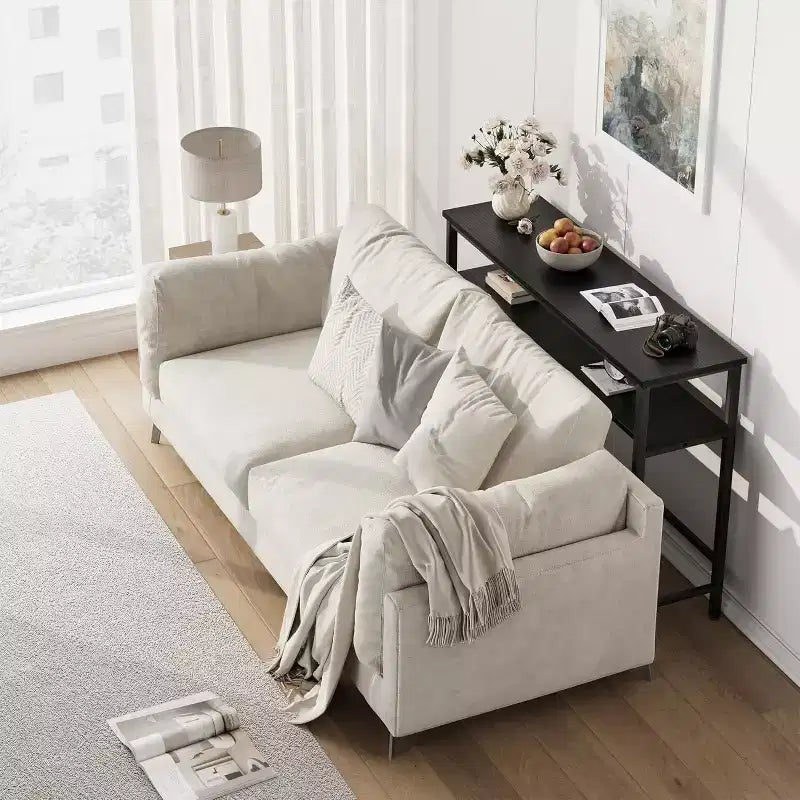 Console de 99 cm pour entrée, table de canapé étroite à 2 niveaux, table derrière le canapé avec étagère réglable, table d'entrée pour salon, couloir
