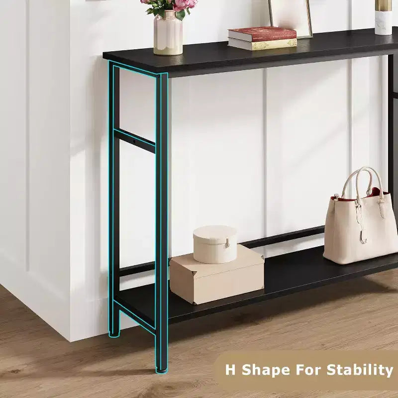 Console de 99 cm pour entrée, table de canapé étroite à 2 niveaux, table derrière le canapé avec étagère réglable, table d'entrée pour salon, couloir