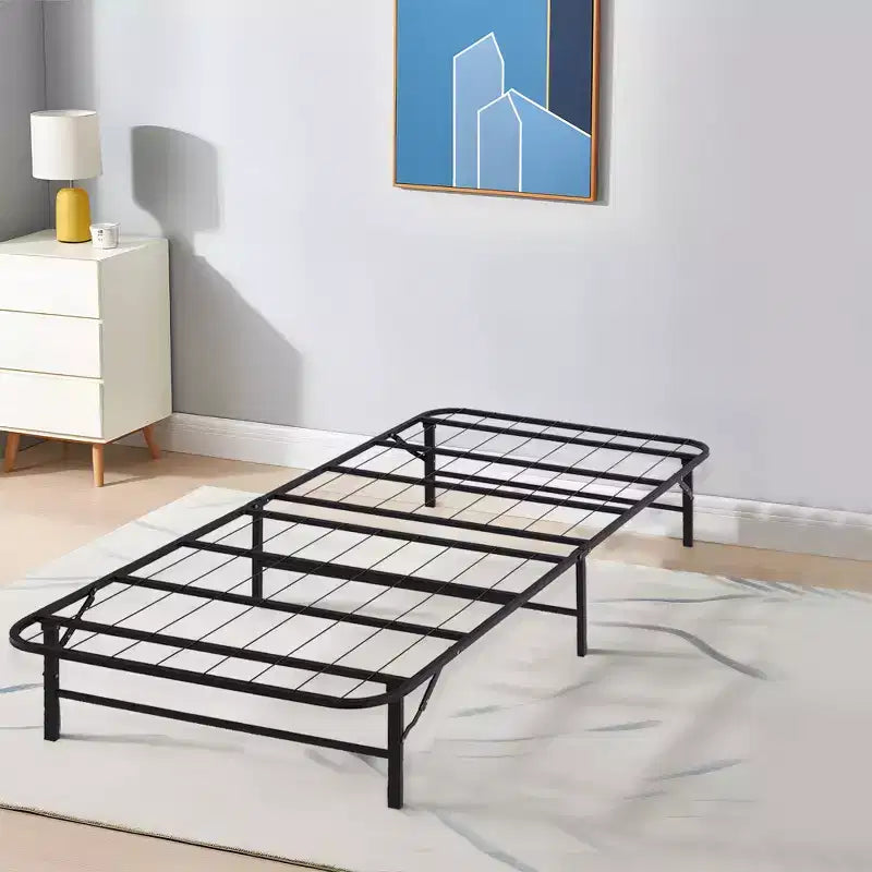 Cadre de lit pliant moderne en métal simple de 14 pouces de haut avec rangement sous le lit, montage facile, noir