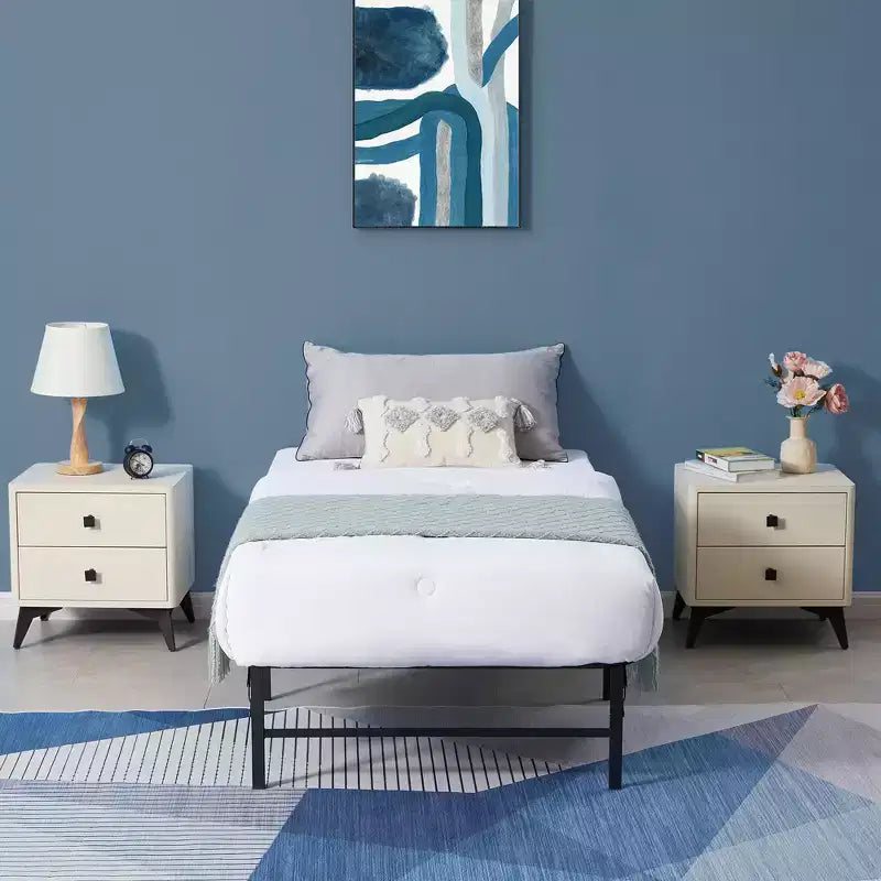 Cadre de lit pliant moderne en métal simple de 14 pouces de haut avec rangement sous le lit, montage facile, noir