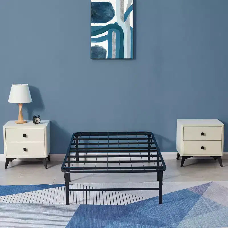 Cadre de lit pliant moderne en métal simple de 14 pouces de haut avec rangement sous le lit, montage facile, noir