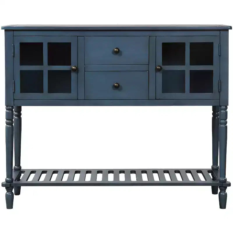 Console de ferme avec étagère inférieure et armoire de rangement pour salon, bleu marine antique