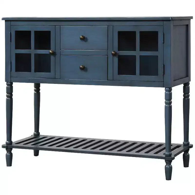 Console de ferme avec étagère inférieure et armoire de rangement pour salon, bleu marine antique