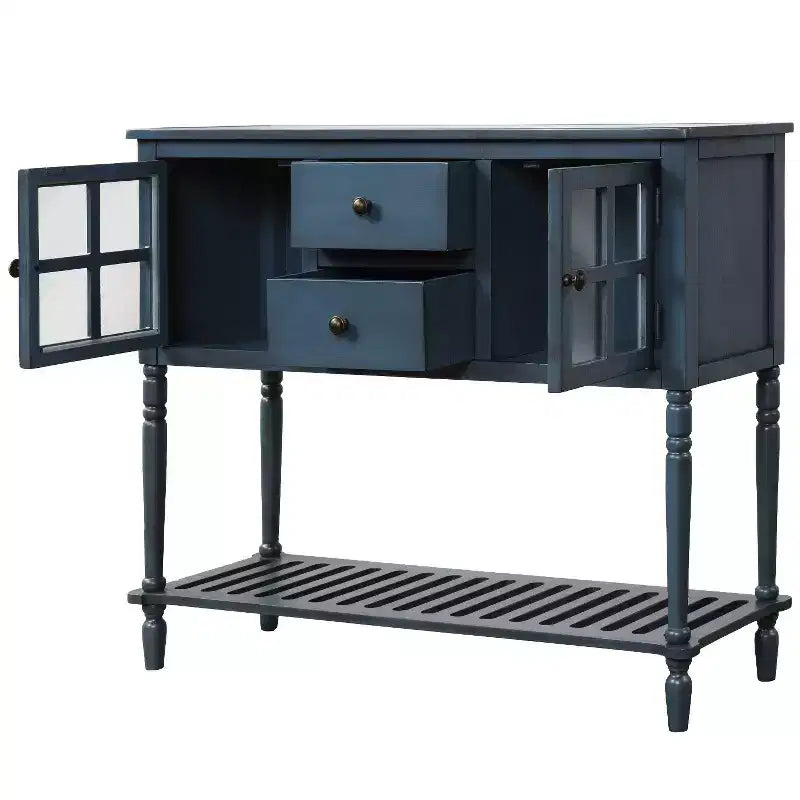 Console de ferme avec étagère inférieure et armoire de rangement pour salon, bleu marine antique