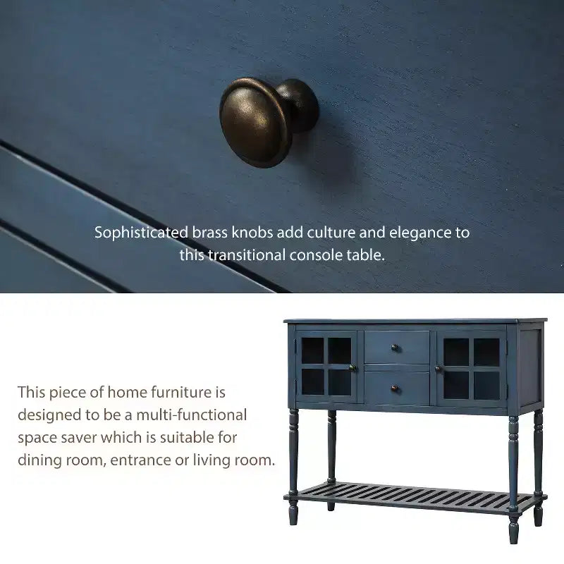 Console de ferme avec étagère inférieure et armoire de rangement pour salon, bleu marine antique