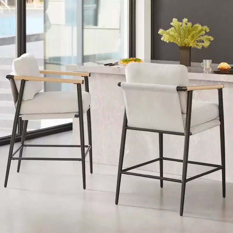 Tabourets de bar modernes avec accoudoirs et structure métallique, lot de 2