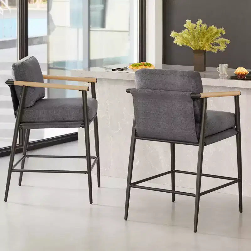 Tabourets de bar modernes avec accoudoirs et structure métallique, lot de 2