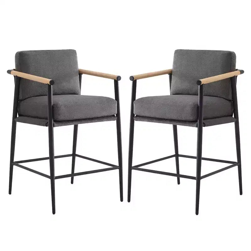 Tabourets de bar modernes avec accoudoirs et structure métallique, lot de 2