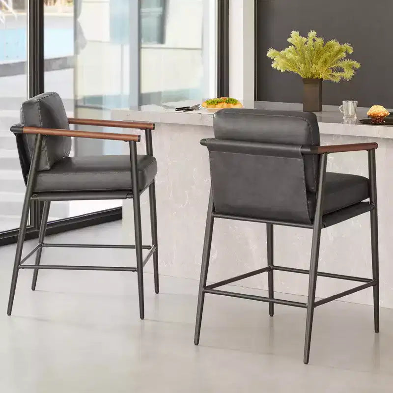 Tabourets de bar modernes avec accoudoirs et structure métallique, lot de 2