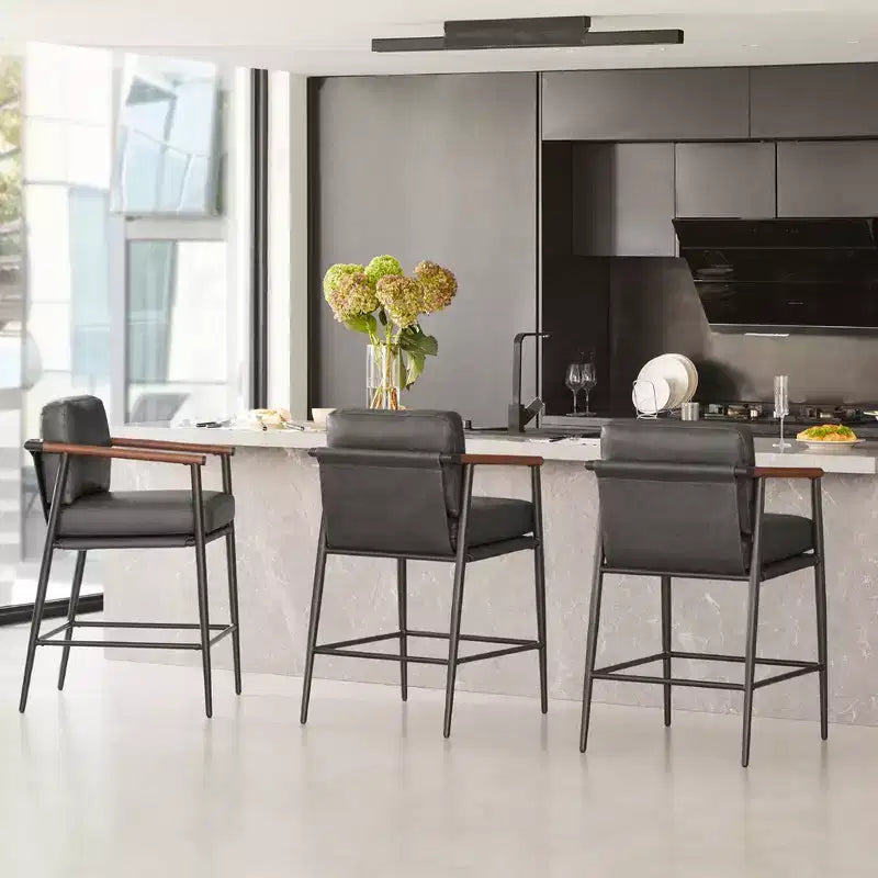 Tabourets de bar modernes avec accoudoirs et structure métallique, lot de 2