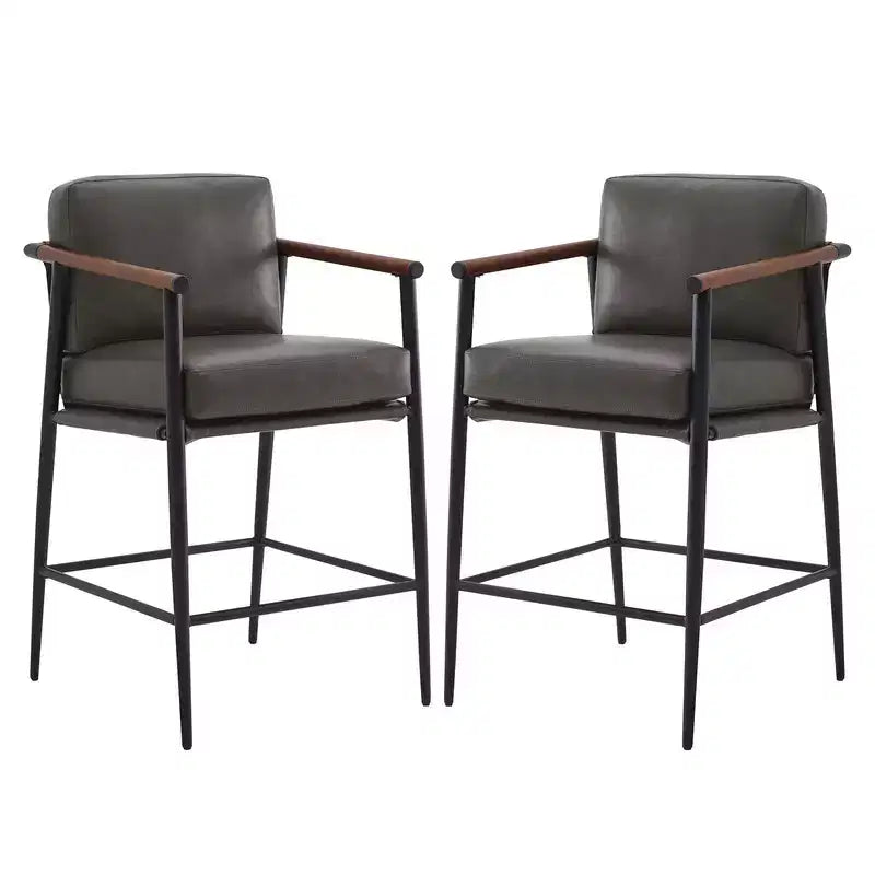 Tabourets de bar modernes avec accoudoirs et structure métallique, lot de 2