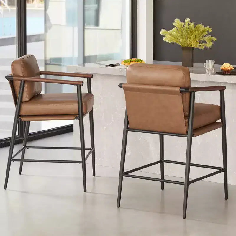 Tabourets de bar modernes avec accoudoirs et structure métallique, lot de 2