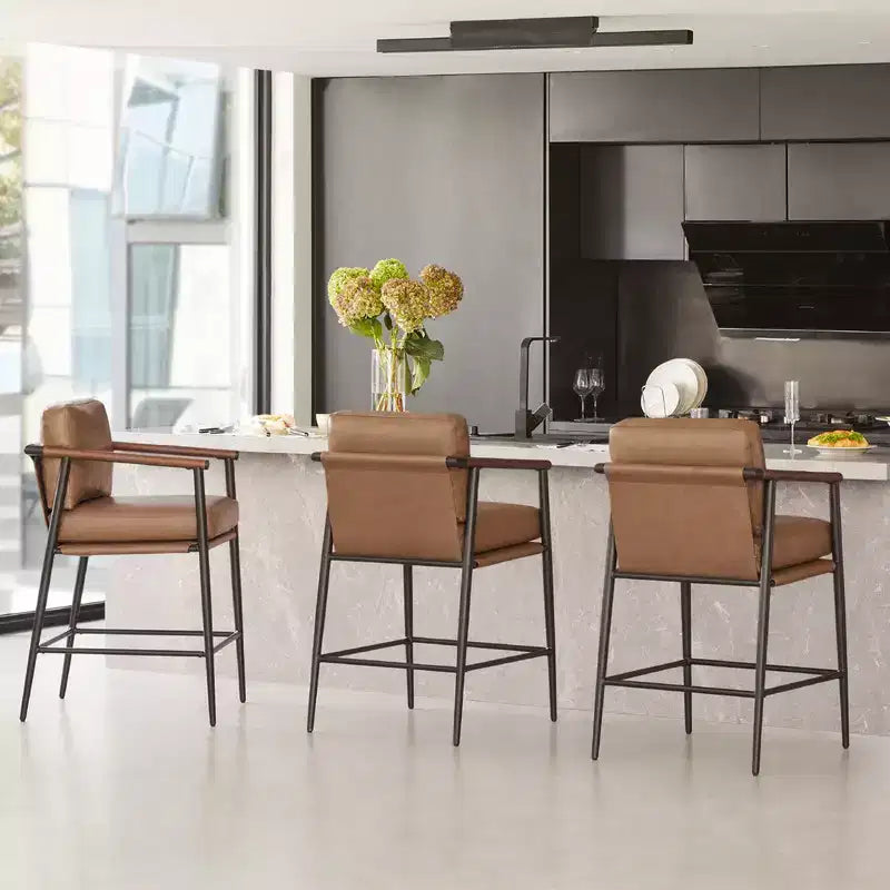 Tabourets de bar modernes avec accoudoirs et structure métallique, lot de 2