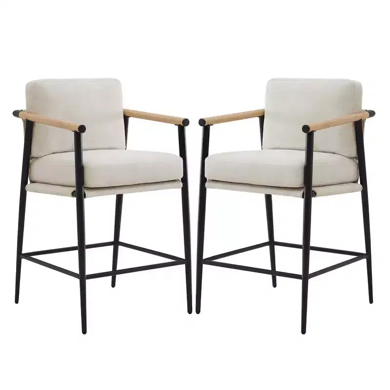 Tabourets de bar modernes avec accoudoirs et structure métallique, lot de 2