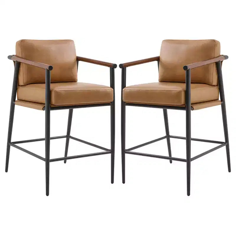 Tabourets de bar modernes avec accoudoirs et structure métallique, lot de 2