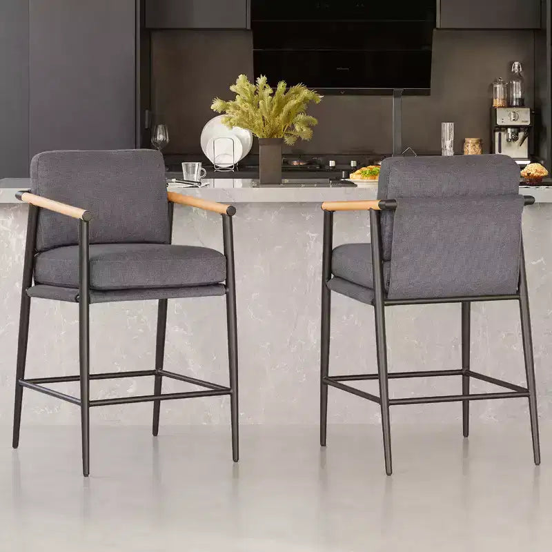 Tabourets de bar modernes avec accoudoirs et structure métallique, lot de 2