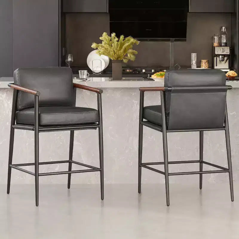 Tabourets de bar modernes avec accoudoirs et structure métallique, lot de 2