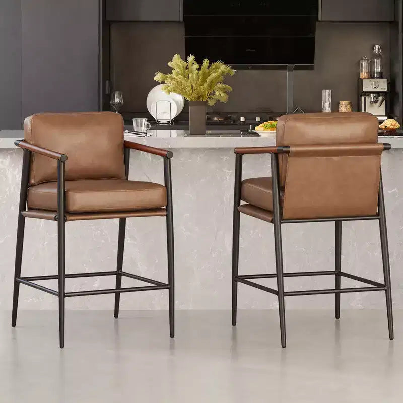 Tabourets de bar modernes avec accoudoirs et structure métallique, lot de 2