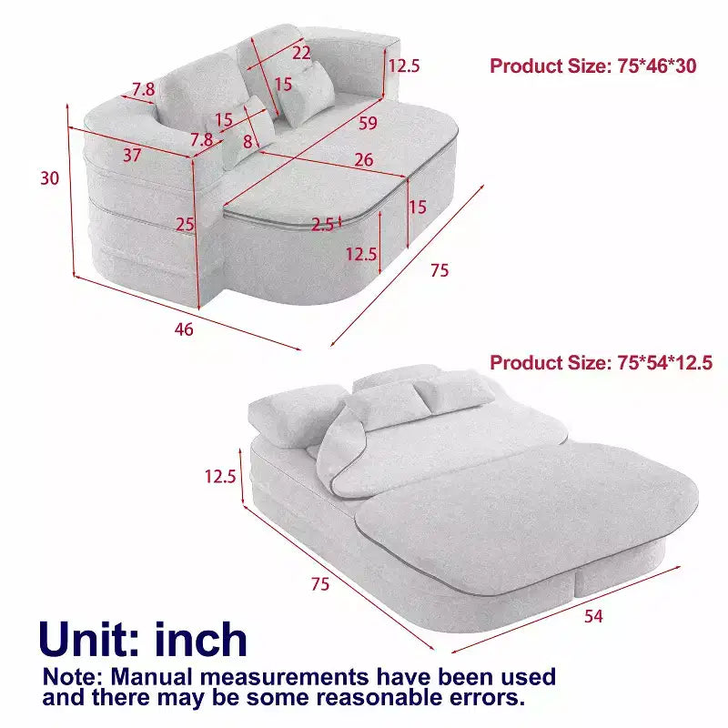 Canapé-lit pliable 2-en-1 de 75'', divan de sol convertible avec coussin en mousse et couverture multifonctionnelle pour salon, chambre à coucher ou studio