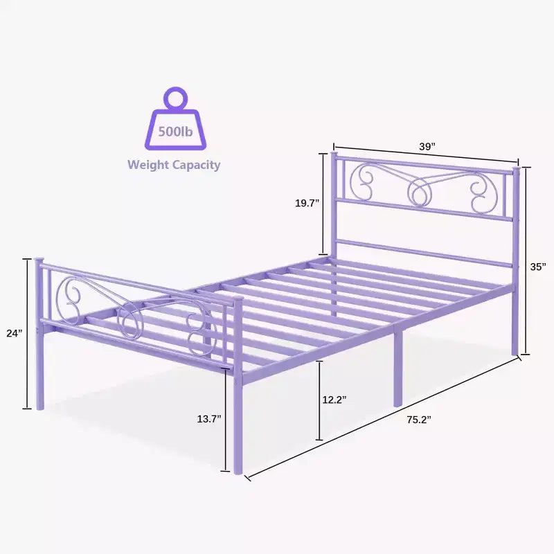 Cadre de lit en métal Double, Plateforme Robuste avec Tête et Pied de Lit, Support à Lattes en Acier, Pas Besoin de Sommier Tapissier, Assemblage Facile, pour Enfants